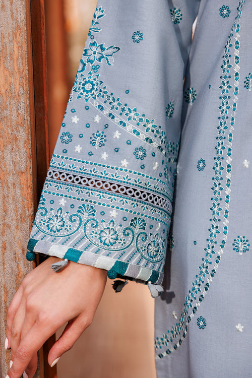 Farasha | Dastoor Embroidered Lawn SS24 | BERYL GREY - Waniyas