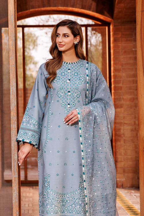 Farasha | Dastoor Embroidered Lawn SS24 | BERYL GREY - Waniyas