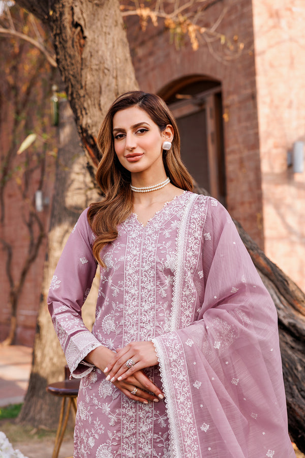 Farasha | Dastoor Embroidered Lawn SS24 | DAINTY LILAC - Waniyas