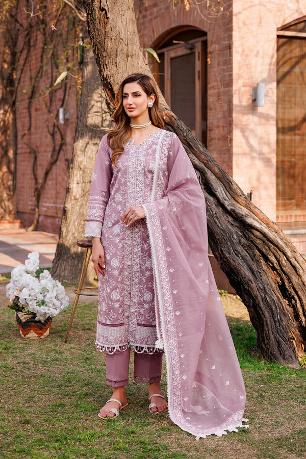 Farasha | Dastoor Embroidered Lawn SS24 | DAINTY LILAC - Waniyas