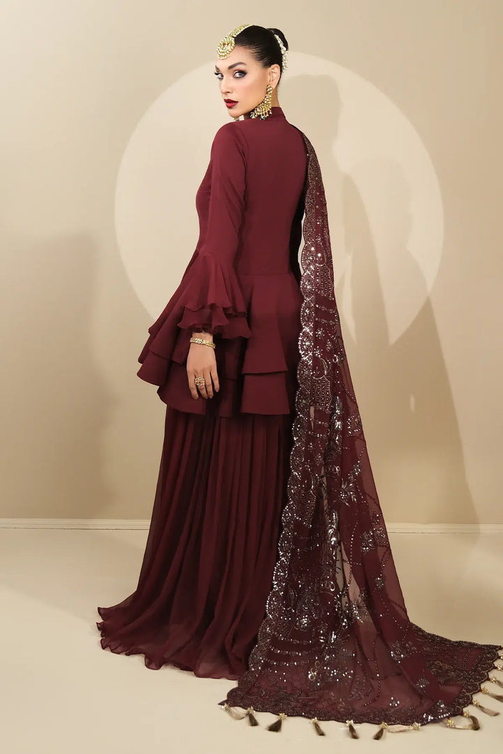 Alizeh | Formals Collection | Maroon Peplum 3 piece - RTW1014 - Waniyas