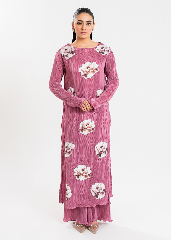 Maria Osama Khan | Claire Pleated Silk | Rosy - Waniyas