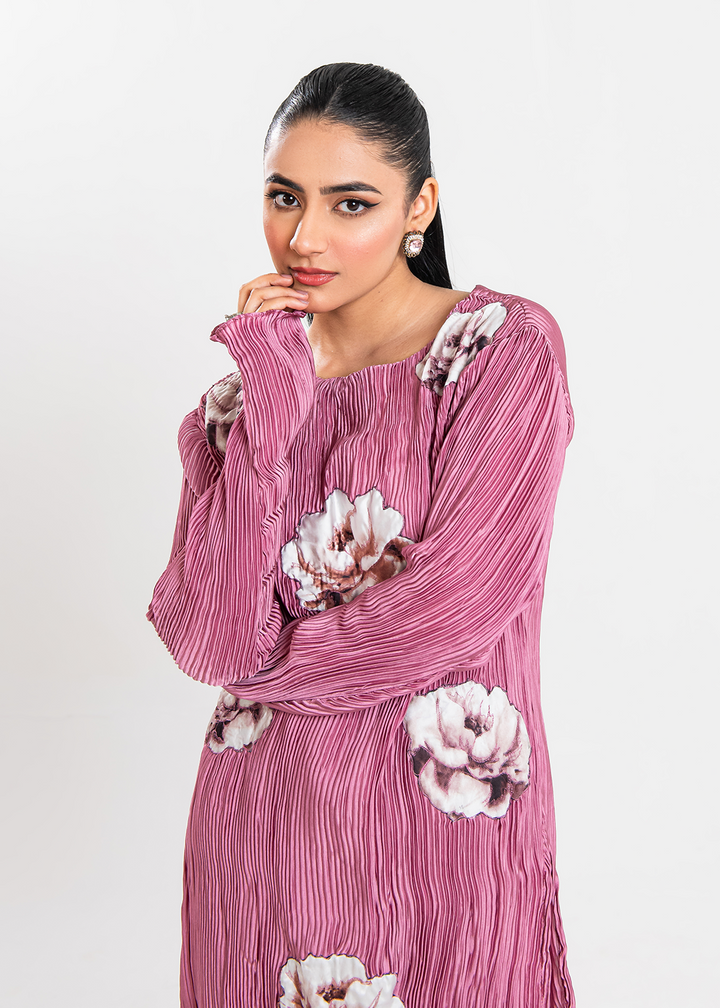 Maria Osama Khan | Claire Pleated Silk | Rosy - Waniyas