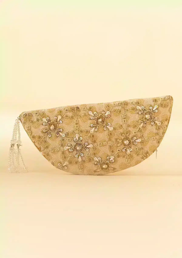 AIK Beige Jamawar Clutch - Waniyas