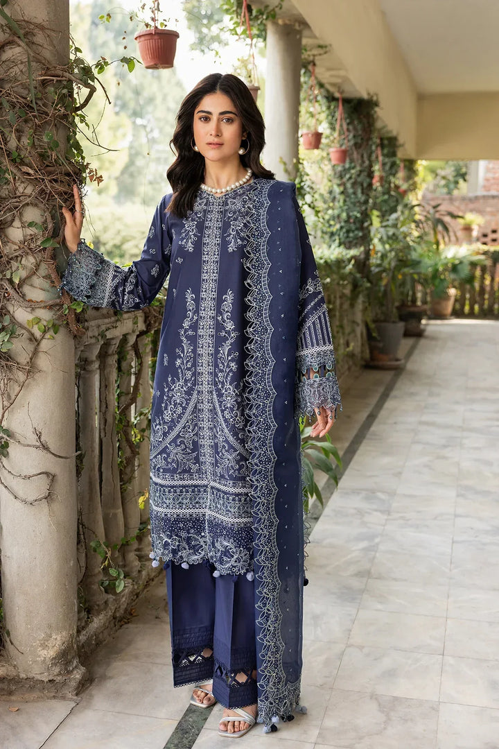 Farasha | Bahaar Embroidered Lawn | Blue Ochre - Waniyas